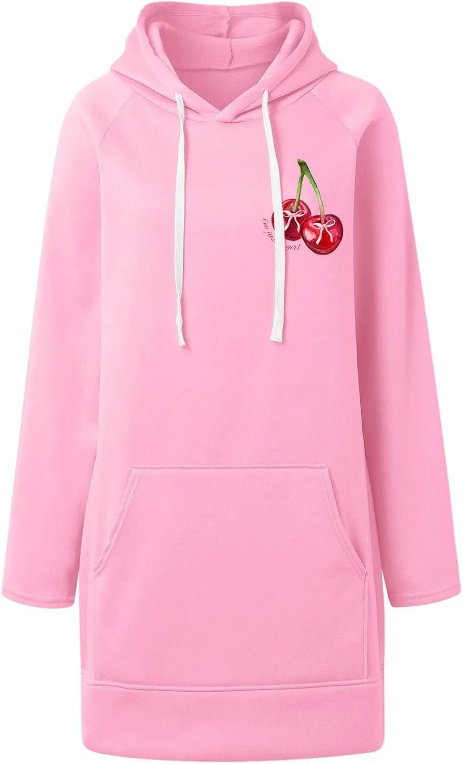 The Warmy Oversized Hoodie Dress Women Casual Cherry Print Long Sleeve Warmy Hoodie Split Hem Hoodies with Pocket