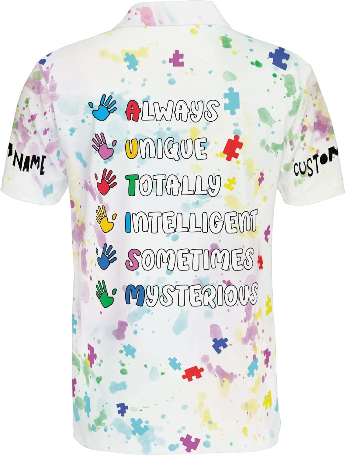 ThuhaTree Store Personalized Name Autism Awareness Hearts Colorful Men & Women Polo Shirt S-5XL, Polo Autism Shirt