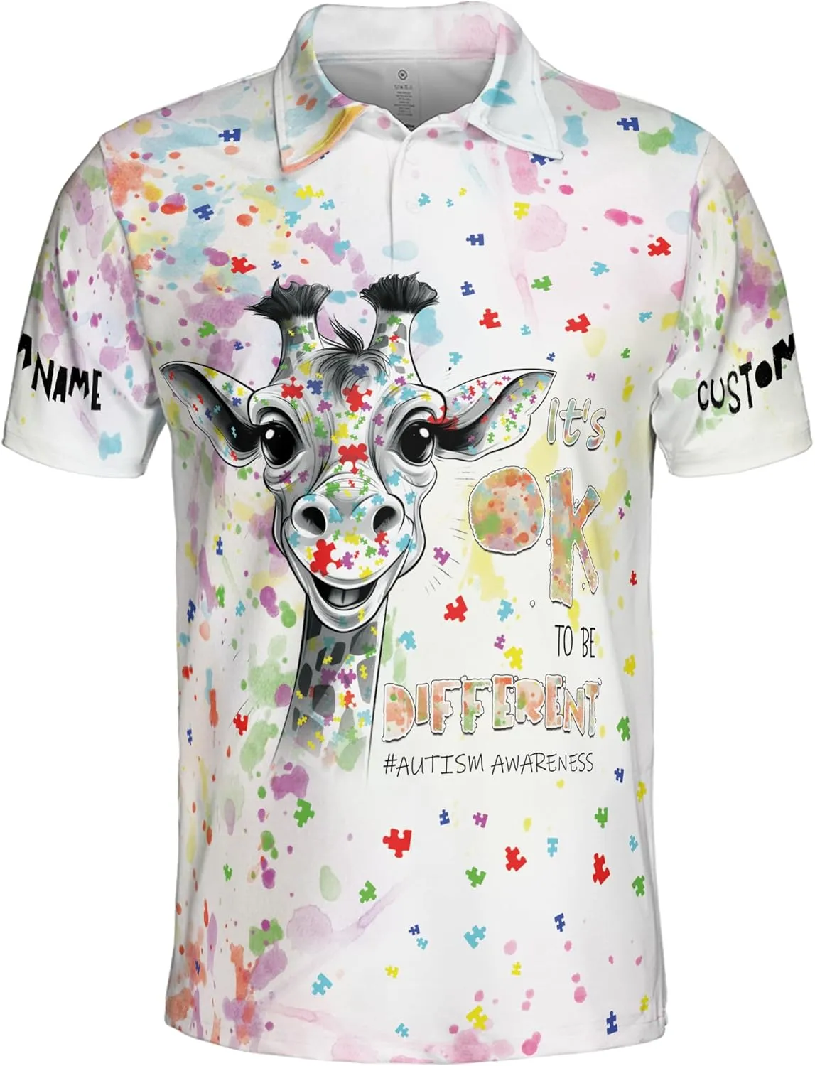 ThuhaTree Store Personalized Name Autism Awareness Hearts Colorful Men & Women Polo Shirt S-5XL, Polo Autism Shirt