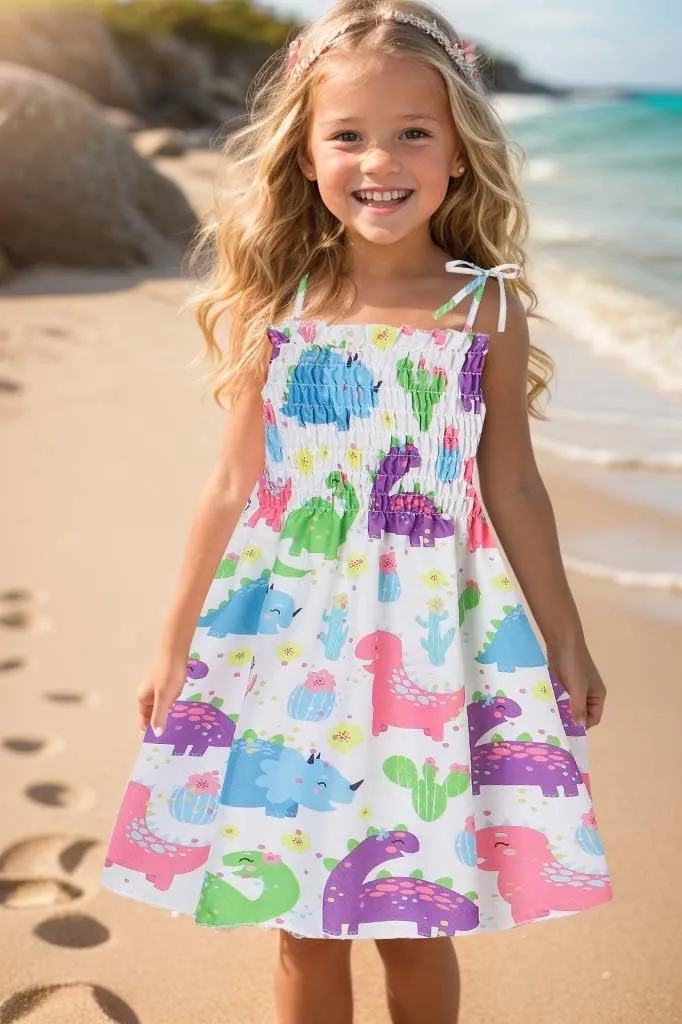 Toddler Baby Girl Summer Outfit Sunflower Dino Dresses Butterfly Princess Sundress Age 1-6 Years