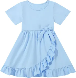 Toddler Girls Dress Cute Short Sleeve with Cotton Summer Dresses Casual Infant Beach Casual Sundress 3-8 Years
