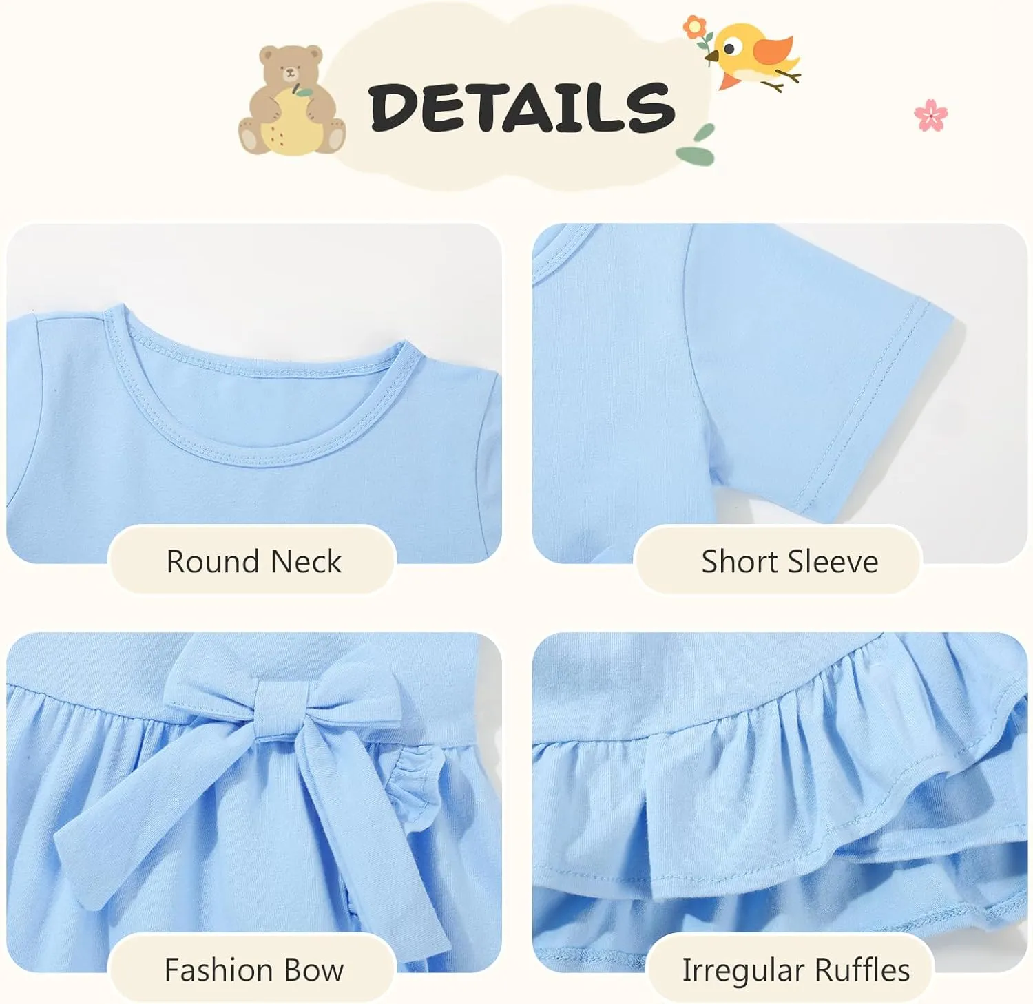 Toddler Girls Dress Cute Short Sleeve with Cotton Summer Dresses Casual Infant Beach Casual Sundress 3-8 Years