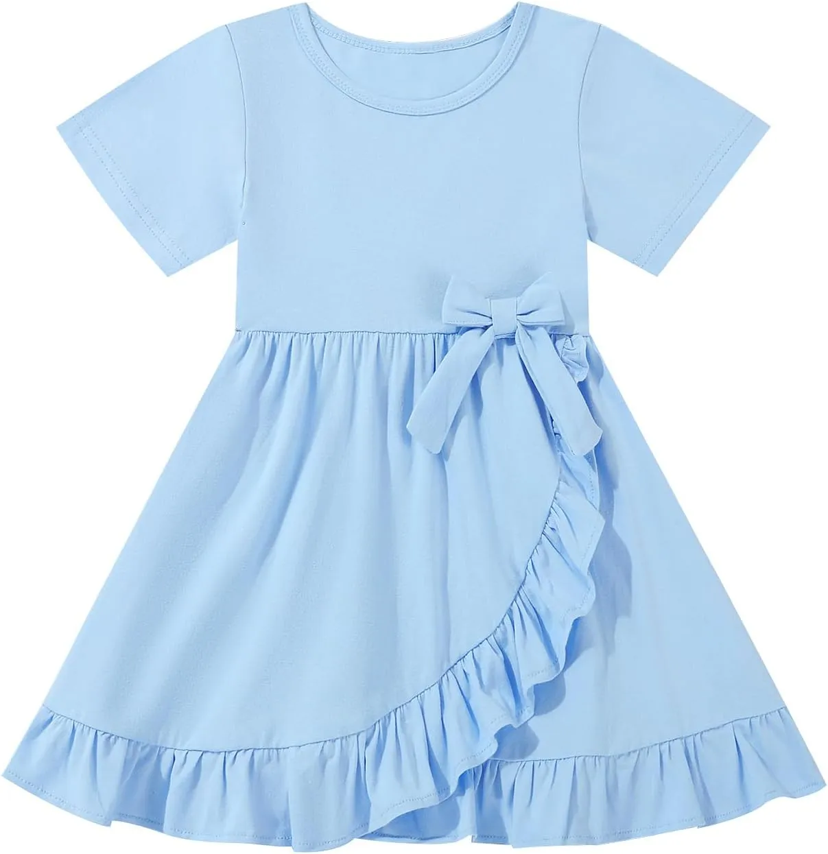 Toddler Girls Dress Cute Short Sleeve with Cotton Summer Dresses Casual Infant Beach Casual Sundress 3-8 Years