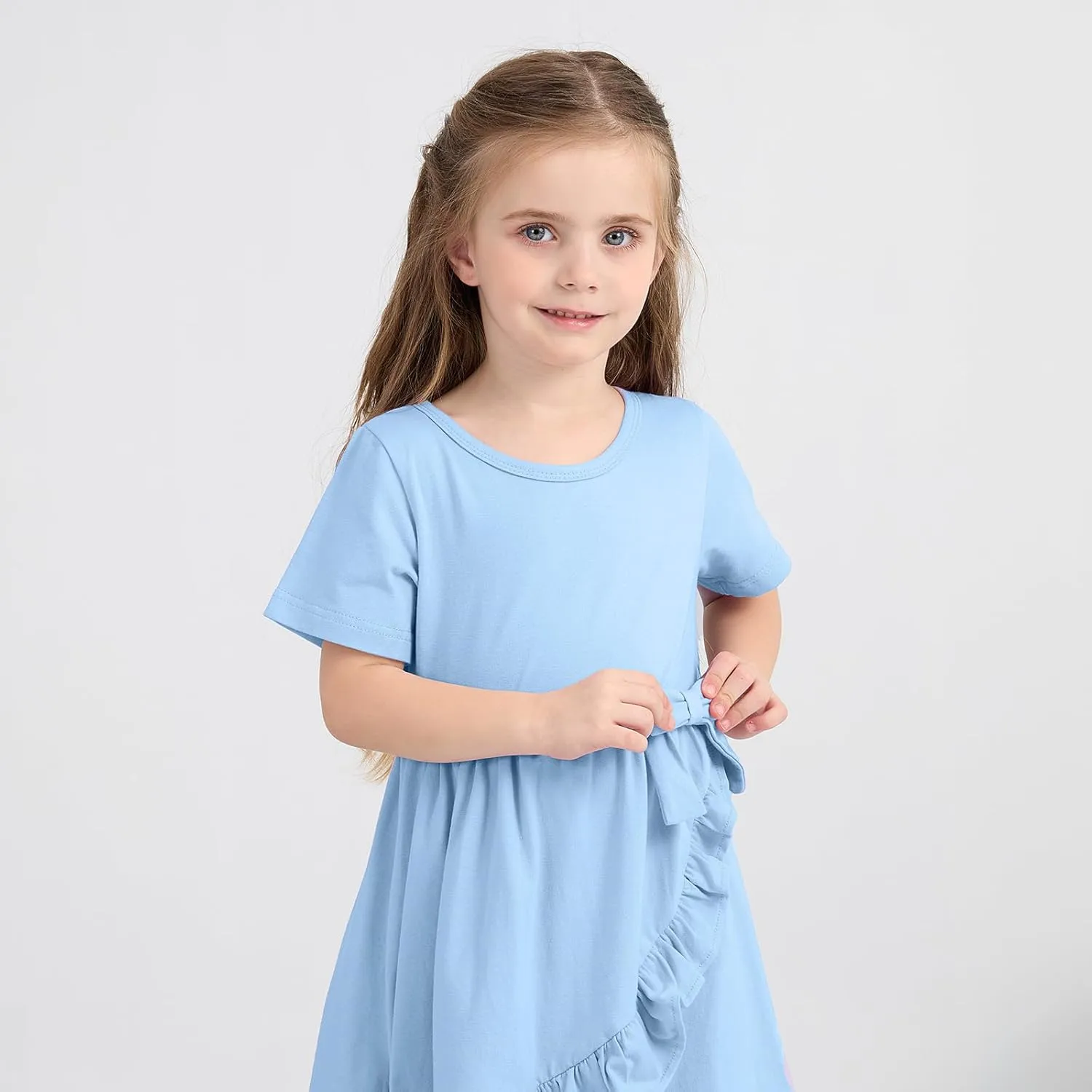 Toddler Girls Dress Cute Short Sleeve with Cotton Summer Dresses Casual Infant Beach Casual Sundress 3-8 Years