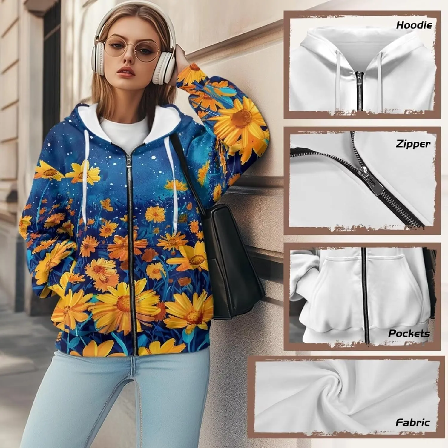 TODIYADDU Oversized Sweatshirt for Women Trendy Hoodies with Pockets Casual Long Sleeve Zip Up Pullover Y2k Clothes Gifts