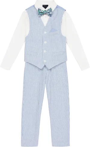 Tommy Hilfiger Boys' 4-piece Formal Suit Vest Set, Includes Dress Shirt, Dress Pants, Vest & Tie