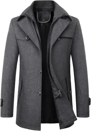 Trench Coat Mens Solid Color Mid-Length Overcoat Warm Turn-Down Collar Business Coats Single Breasted Slim Fit Jacket