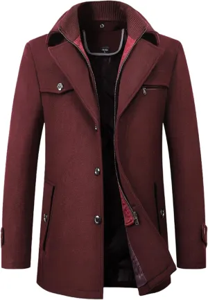 Trench Coat Mens Solid Color Mid-Length Overcoat Warm Turn-Down Collar Business Coats Single Breasted Slim Fit Jacket