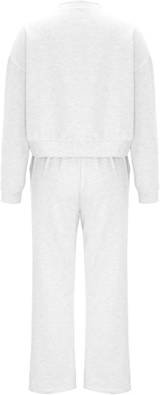 Two Piece Outfits For Women Sweatsuit Long Sleeve Sweatshirt And Wide Leg Sweatpant Lounge Set Matching Tracksuit