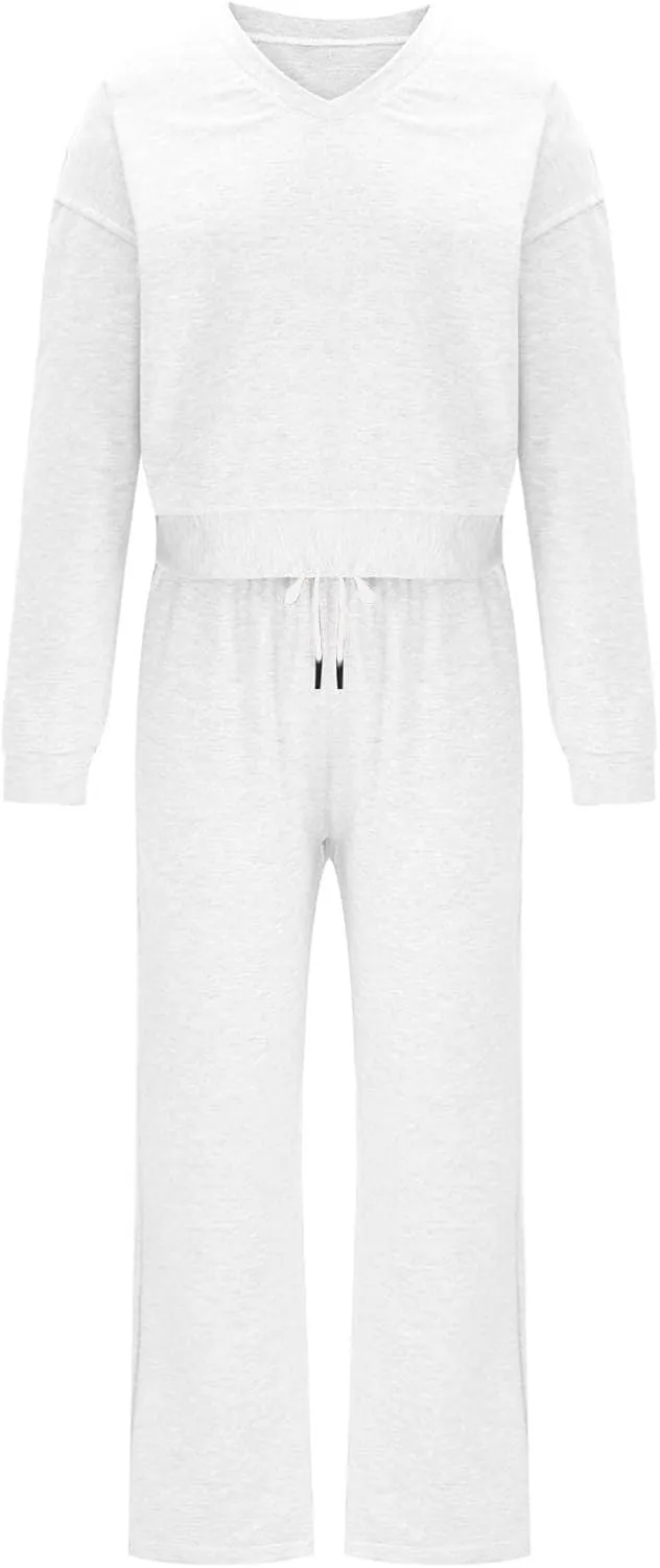 Two Piece Outfits For Women Sweatsuit Long Sleeve Sweatshirt And Wide Leg Sweatpant Lounge Set Matching Tracksuit