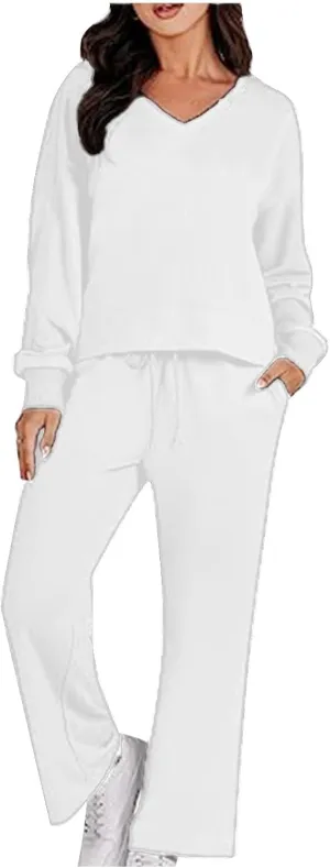 Two Piece Outfits For Women Sweatsuit Long Sleeve Sweatshirt And Wide Leg Sweatpant Lounge Set Matching Tracksuit