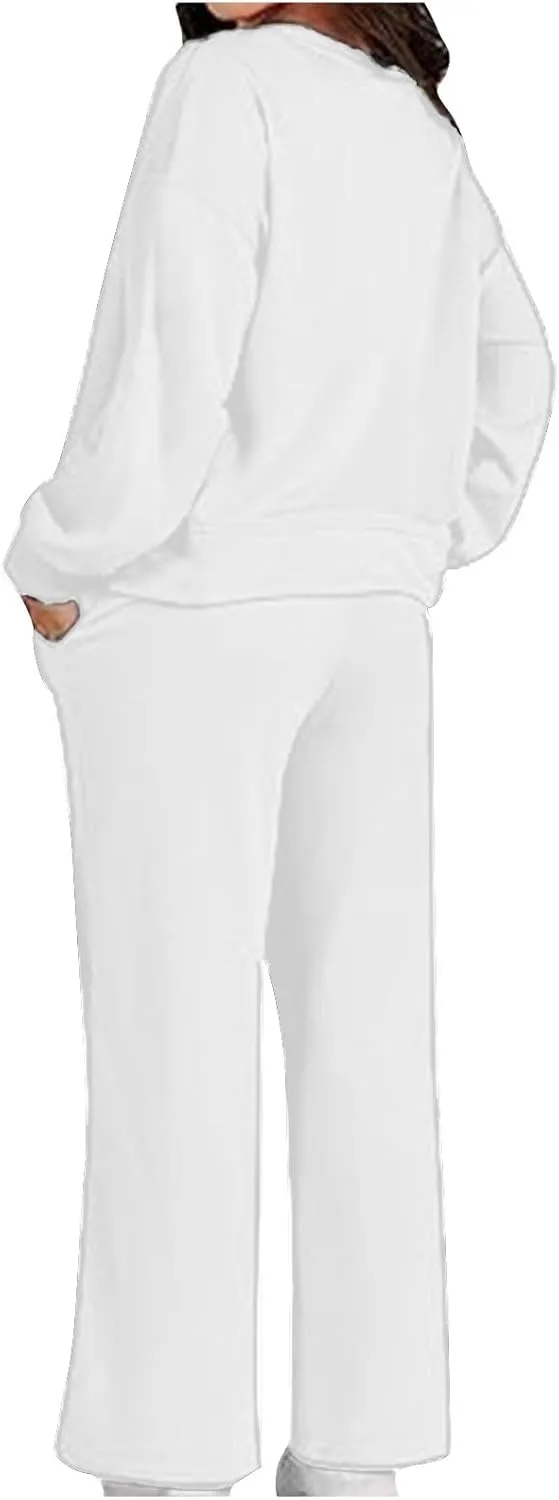 Two Piece Outfits For Women Sweatsuit Long Sleeve Sweatshirt And Wide Leg Sweatpant Lounge Set Matching Tracksuit