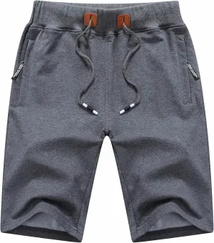 Tyhengta Mens Shorts Casual Drawstring Elastic Waist Workout Shorts with Zipper Pockets