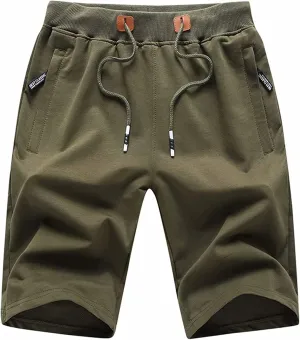 Tyhengta Mens Shorts Casual Drawstring Elastic Waist Workout Shorts with Zipper Pockets