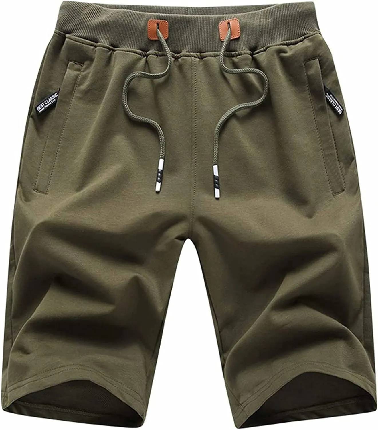 Tyhengta Mens Shorts Casual Drawstring Elastic Waist Workout Shorts with Zipper Pockets