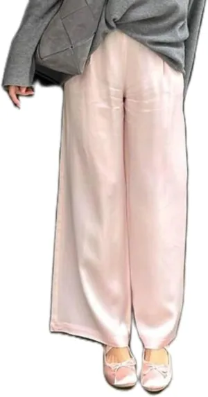 UAURORAO Satin Pants for Women Dressy Silk Wide Leg Lounge Pants Elastic Drawstring Casual Long Flowy Trousers