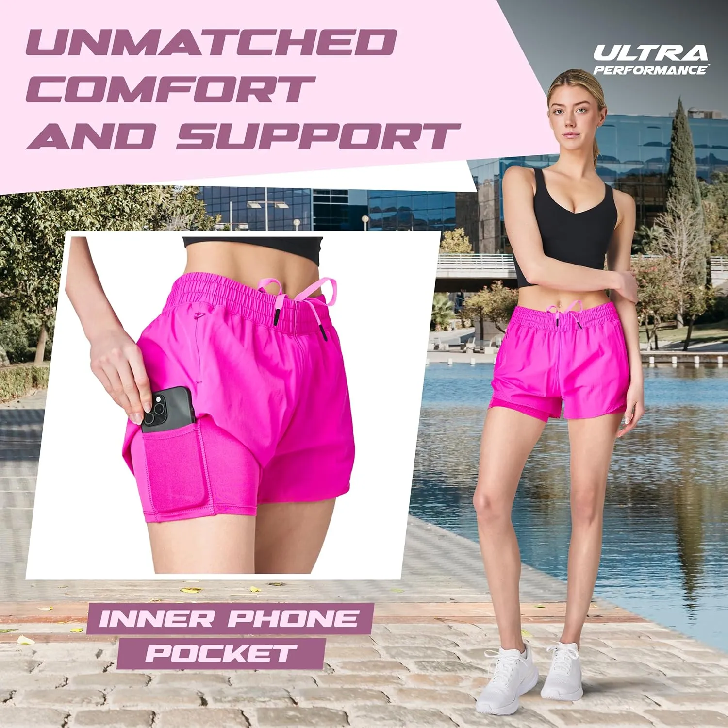 Ultra Performance Gym Shorts Women Pack of 2, Nylon Compression Workout Shorts Women with Liner