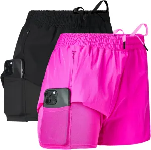 Ultra Performance Gym Shorts Women Pack of 2, Nylon Compression Workout Shorts Women with Liner