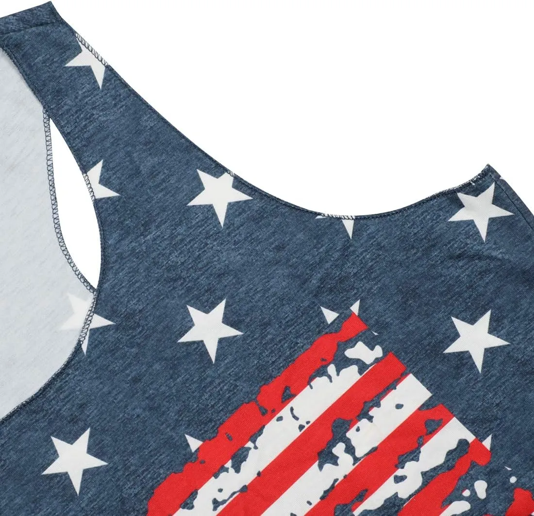 USA Tank Tops Women American Flag Sleeveless Shirt Novelty Graphic 4th July Patriotic Shirt Vest Summer Racerback Top