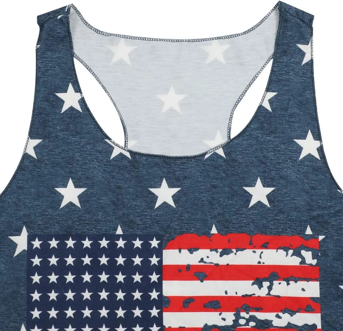 USA Tank Tops Women American Flag Sleeveless Shirt Novelty Graphic 4th July Patriotic Shirt Vest Summer Racerback Top