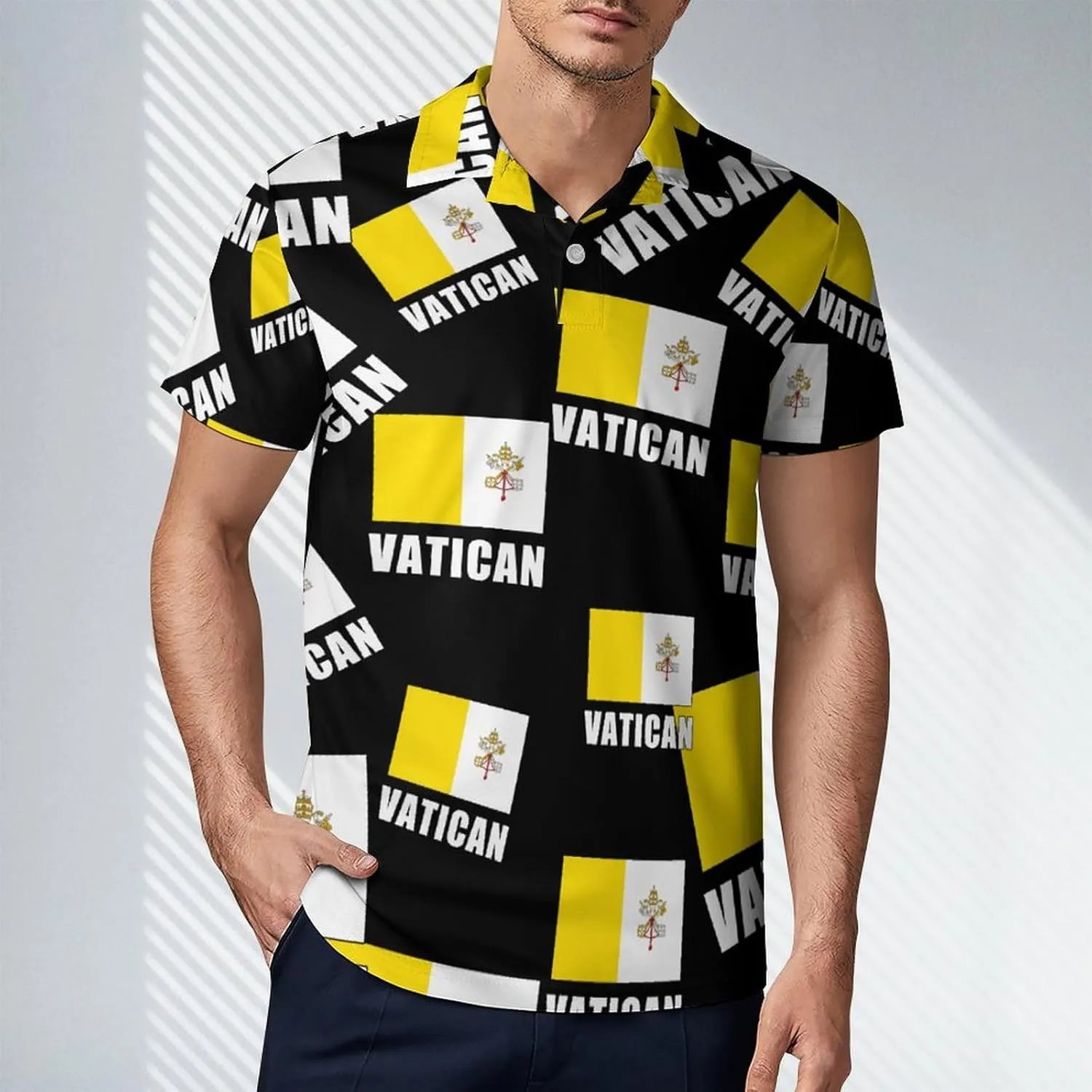 Vatican City Flag Men's Polo-Shirt Regular-Fit Short Sleeve Sports Quick Dry Golf Tennis T-Shirt