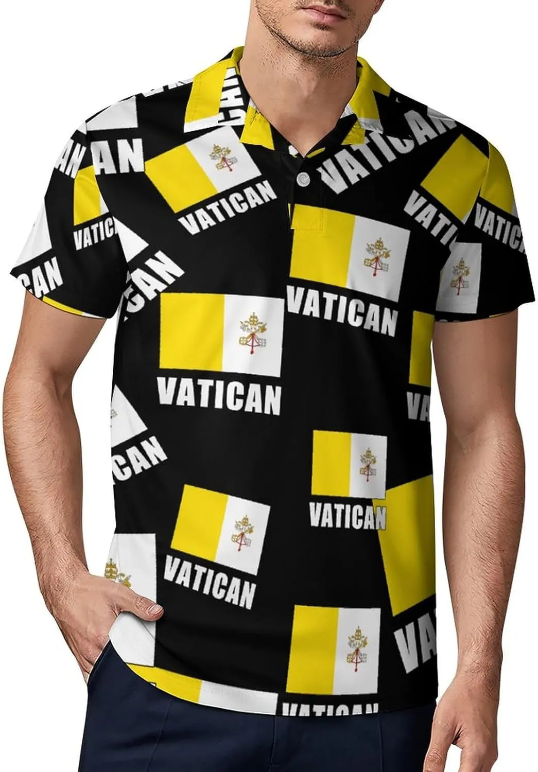 Vatican City Flag Men's Polo-Shirt Regular-Fit Short Sleeve Sports Quick Dry Golf Tennis T-Shirt