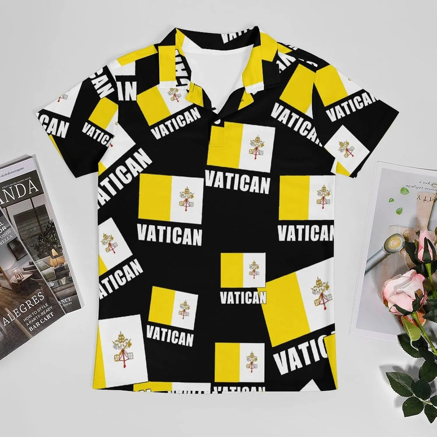 Vatican City Flag Men's Polo-Shirt Regular-Fit Short Sleeve Sports Quick Dry Golf Tennis T-Shirt