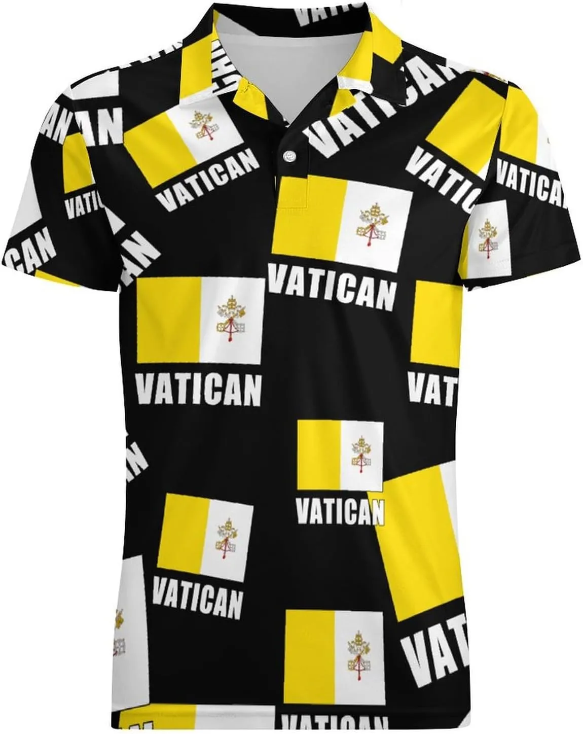 Vatican City Flag Men's Polo-Shirt Regular-Fit Short Sleeve Sports Quick Dry Golf Tennis T-Shirt