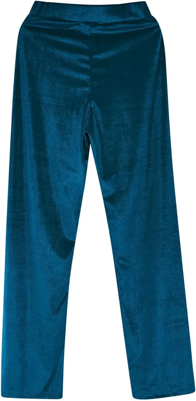 Velour Sweatpants Womens Elastic High Waist Loose Casual Yoga Pants Solid Soft Wide-Leg Straight Trousers