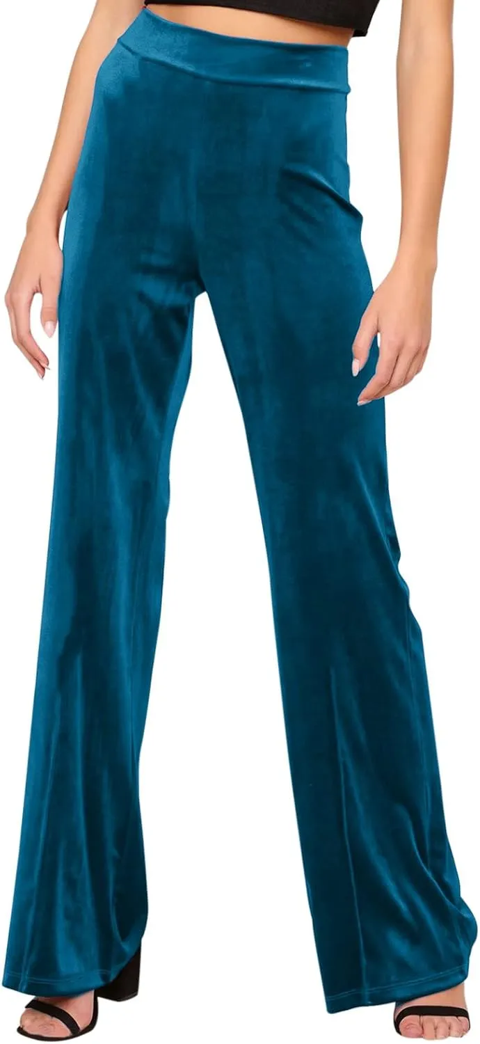 Velour Sweatpants Womens Elastic High Waist Loose Casual Yoga Pants Solid Soft Wide-Leg Straight Trousers