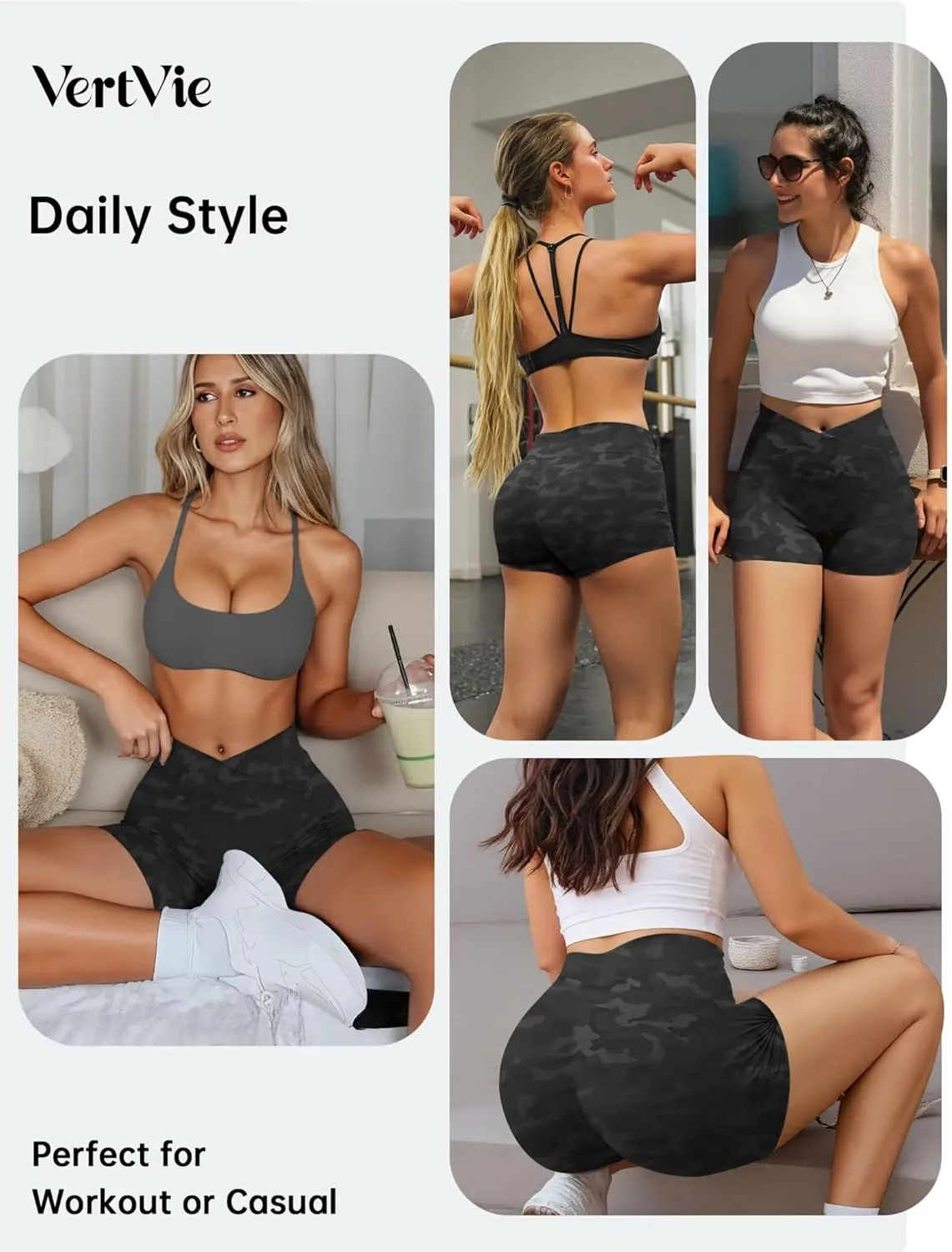 Vertvie Gym Shorts Women 3"/ 9" Crossover Biker Shorts High Waisted Spandex Workout Yoga Volleyball Booty Shorts with Pockets