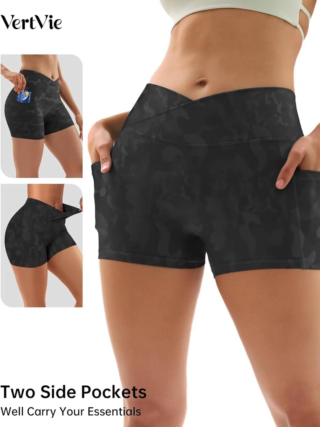 Vertvie Gym Shorts Women 3"/ 9" Crossover Biker Shorts High Waisted Spandex Workout Yoga Volleyball Booty Shorts with Pockets