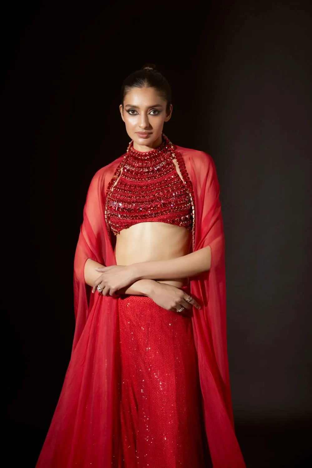 Vibrant red sharara set