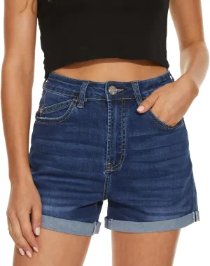 VIPONES Women Denim Shorts High Rise Trendy Stretch Frayed Summer Casual Jean Shorts