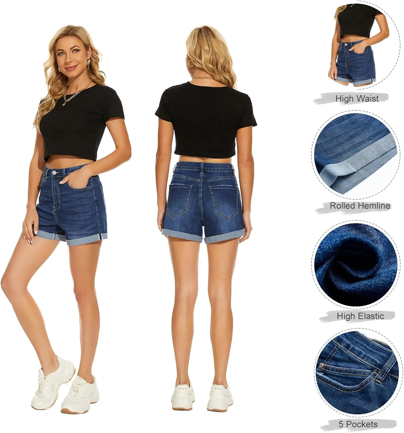 VIPONES Women Denim Shorts High Rise Trendy Stretch Frayed Summer Casual Jean Shorts
