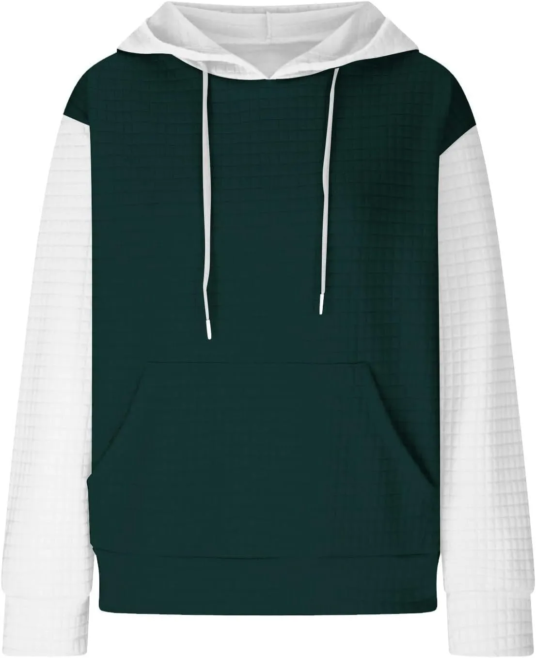 Waffle Hoodies for Women Oversized Hooded Sweatshirts Long Sleeve Color Block Pullover Tops with Pocket
