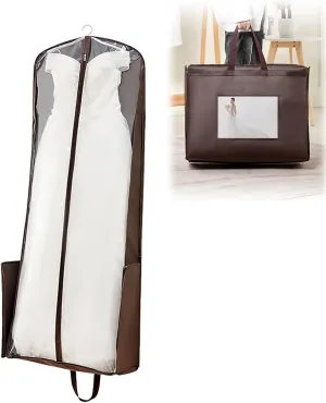 Wedding Dress Garment Bag, Foldable Hanging Clothes Bag with Handle, Clear Long Dresses Cover for Coat, Wedding Dress, Gown(Brown,60x25x180cm)