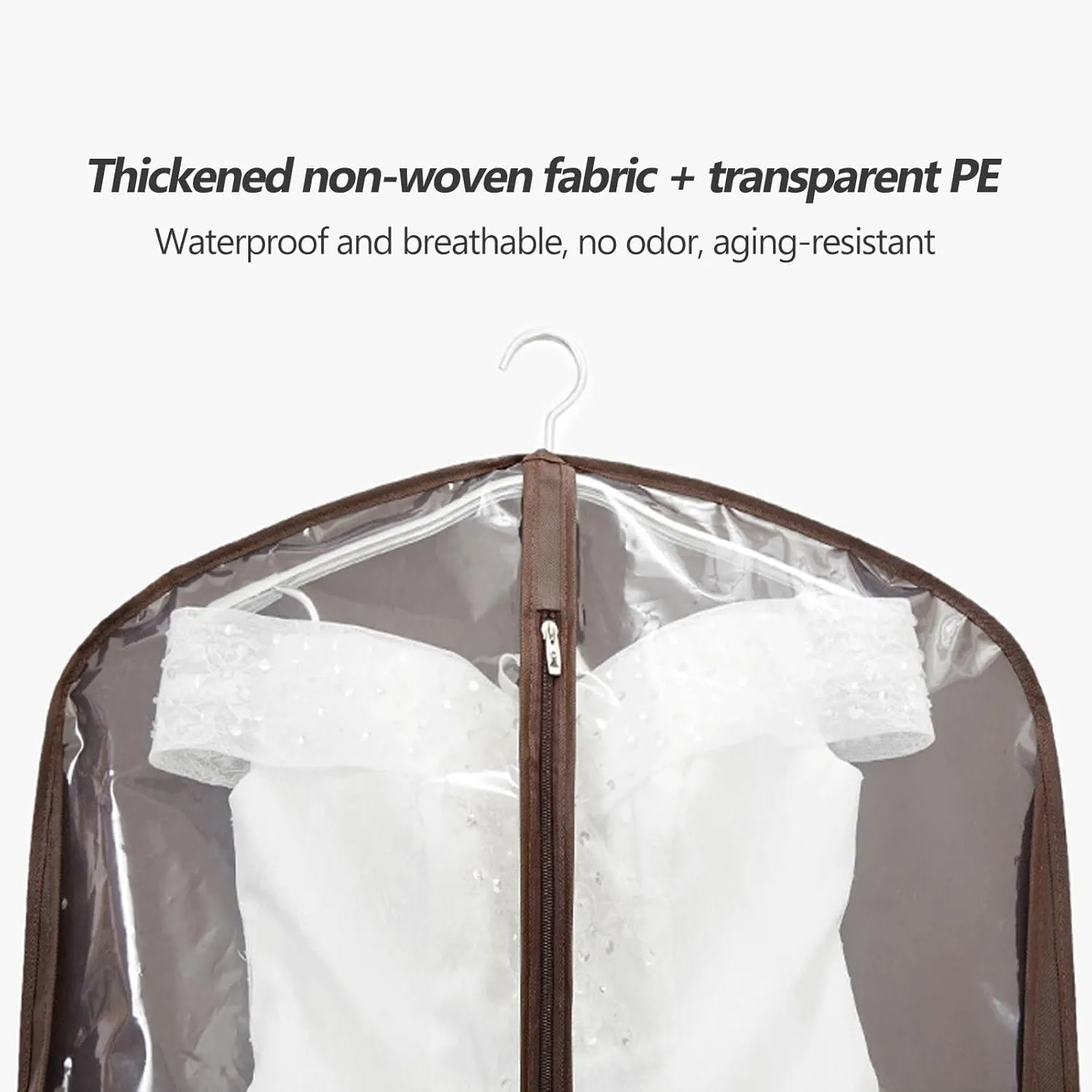 Wedding Dress Garment Bag, Foldable Hanging Clothes Bag with Handle, Clear Long Dresses Cover for Coat, Wedding Dress, Gown(Brown,60x25x180cm)