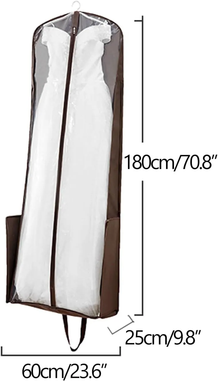 Wedding Dress Garment Bag, Foldable Hanging Clothes Bag with Handle, Clear Long Dresses Cover for Coat, Wedding Dress, Gown(Brown,60x25x180cm)