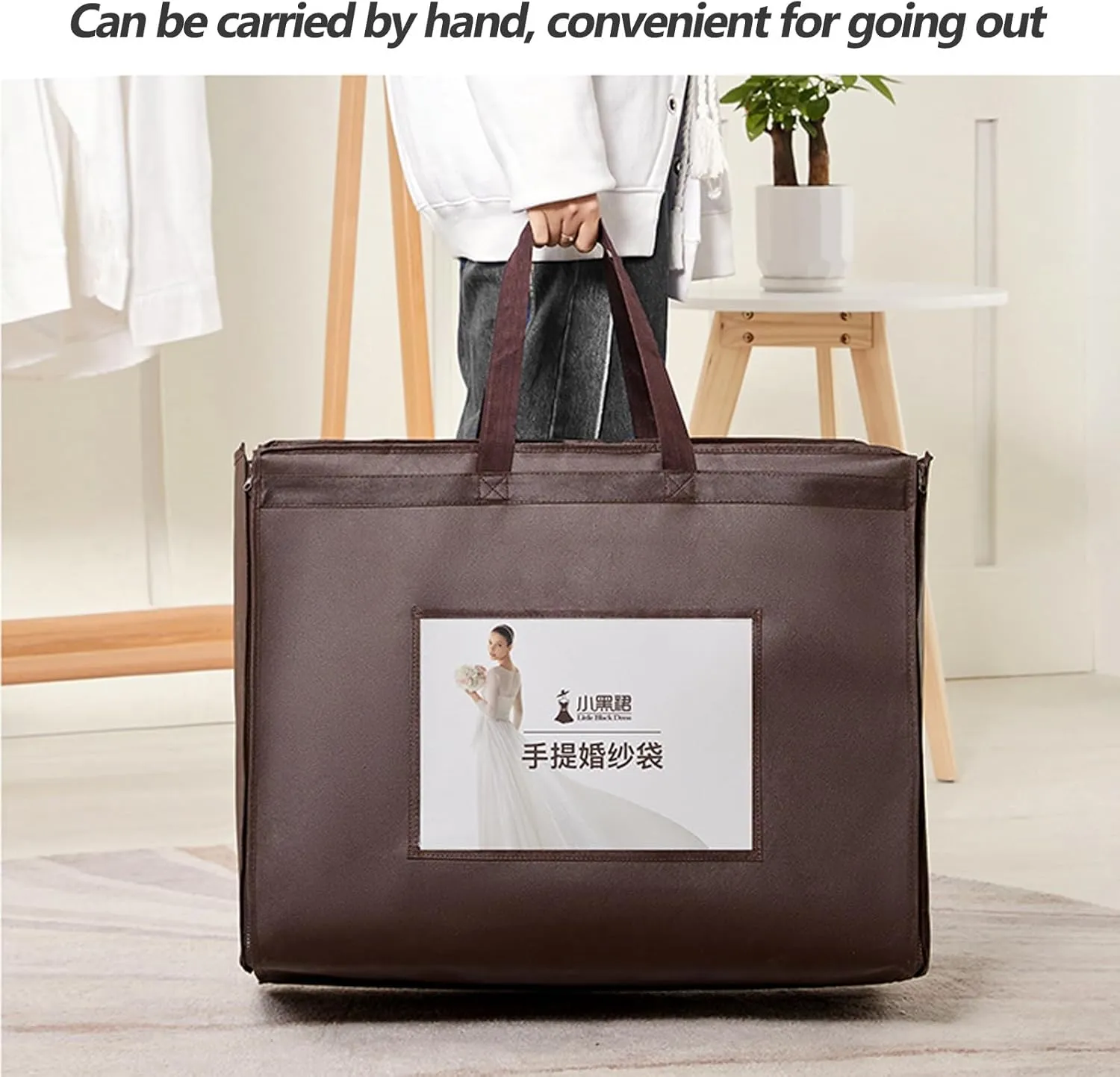 Wedding Dress Garment Bag, Foldable Hanging Clothes Bag with Handle, Clear Long Dresses Cover for Coat, Wedding Dress, Gown(Brown,60x25x180cm)