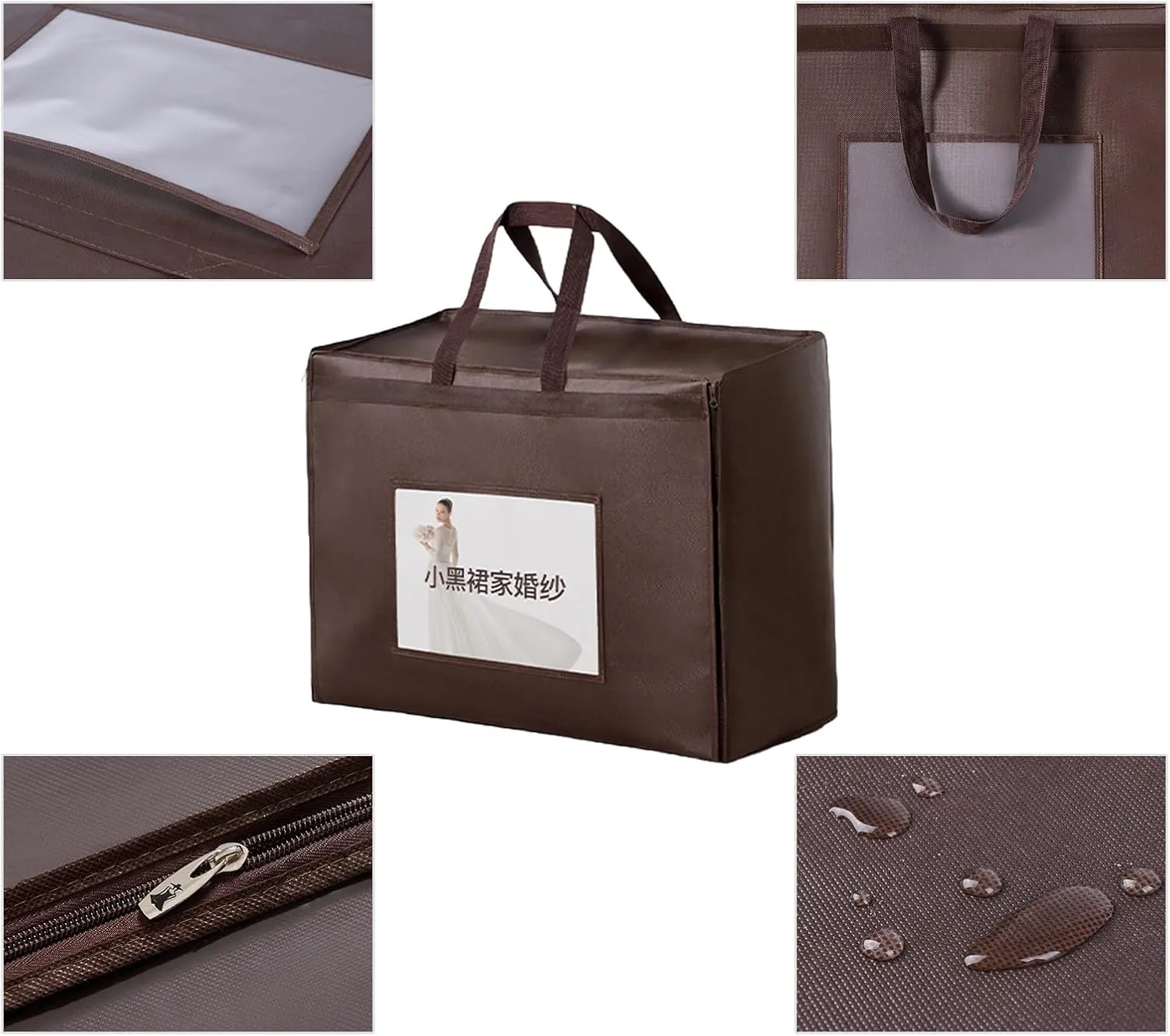 Wedding Dress Garment Bag, Foldable Hanging Clothes Bag with Handle, Clear Long Dresses Cover for Coat, Wedding Dress, Gown(Brown,60x25x180cm)