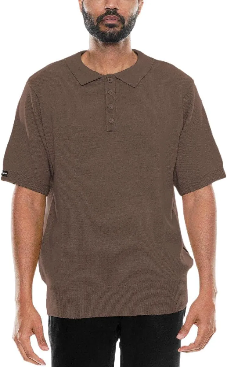 Weiv Men's Charlie Brown Polo Shirt S-5X Short Sleeve Shirt Midweight Acrylic Stretch Button Casual Top