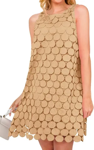 Wenrine Womens Summer Hollow Out Mini Dress Casual Sleeveless Scoop Neck Boho Short Beach Dresses