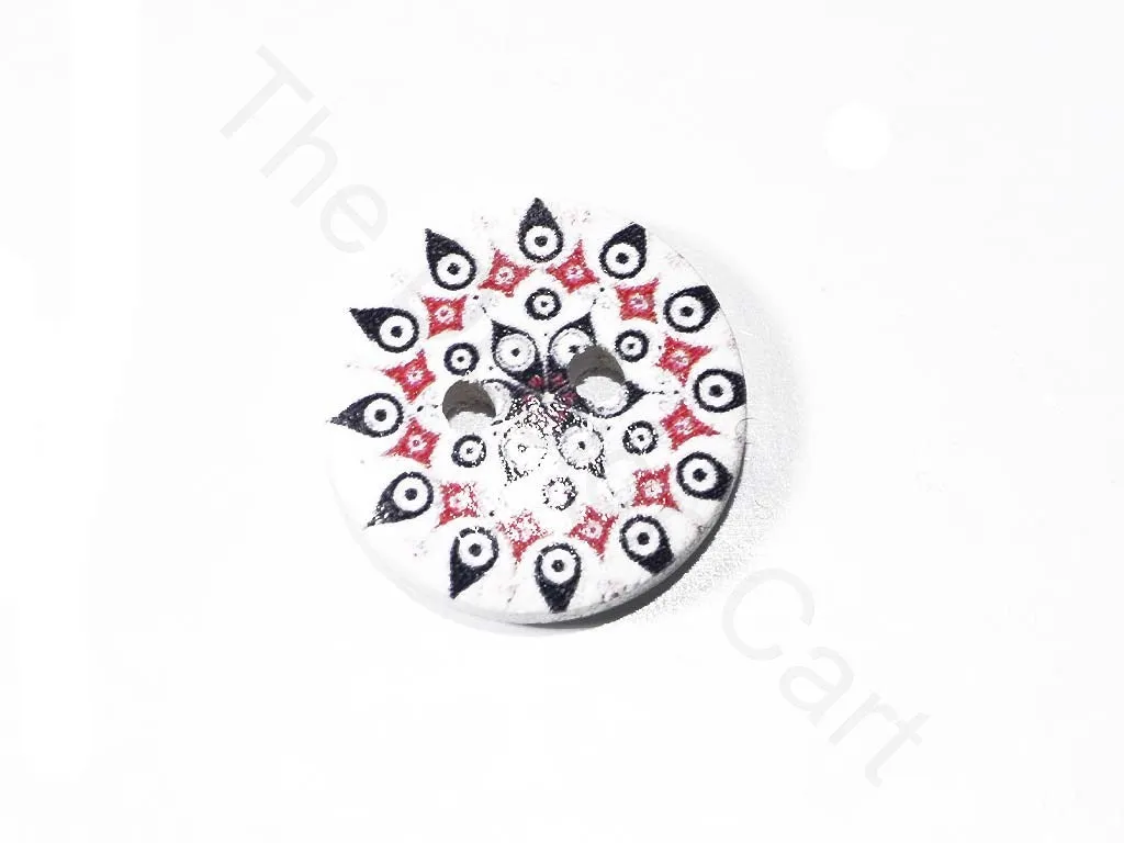 White Rangoli Design Wooden Buttons