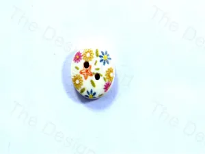 White Round Small Multiflower Design Designer Wooden Buttons