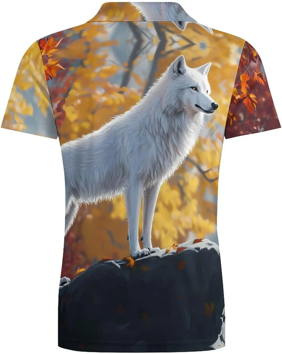 White Wolf in Autumn Men's Polo-Shirt Regular-Fit Short Sleeve Sports Quick Dry Golf Tennis T-Shirt