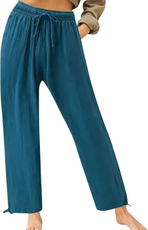 Wide Leg Linen Pants for Women Summer Palazzo Pants Casual Loose High Waist Trousers Loose Flowy Pants Plus Size