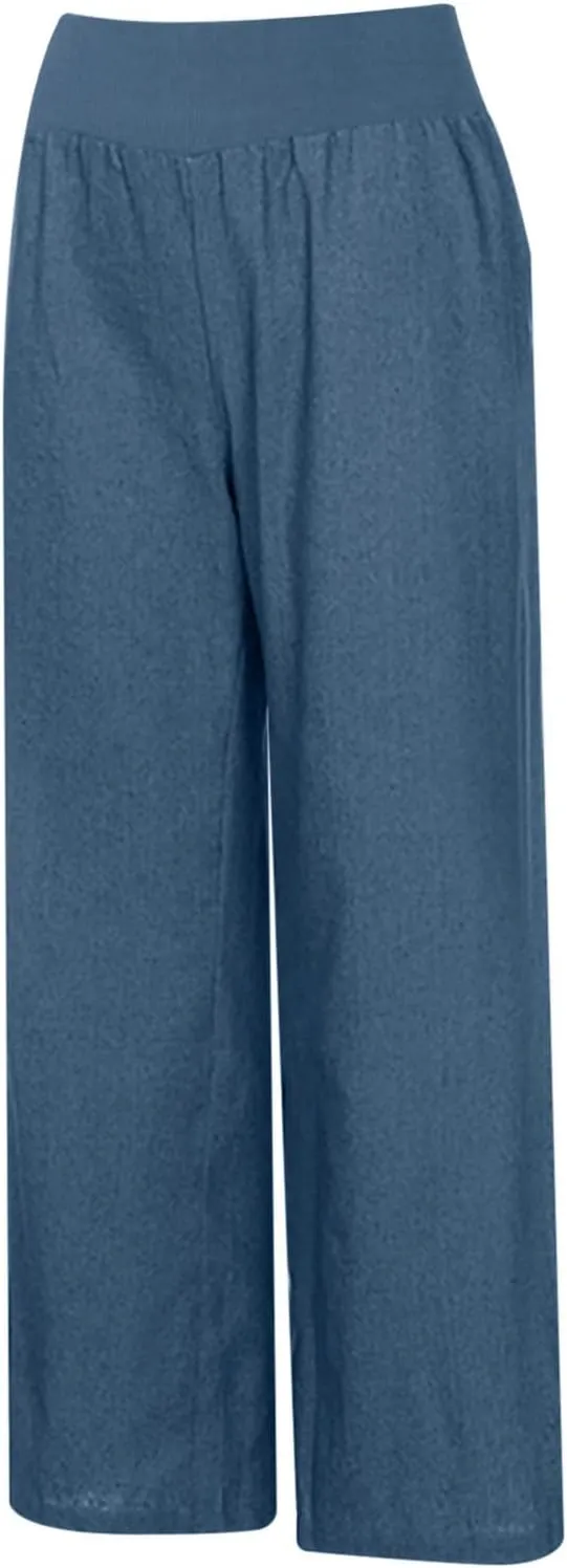 Wide Leg Pants Woman High Waisted Casual Palazzo Pants Imitation Denim Boho Trousers Loose Wide Leg Trendy Jeans