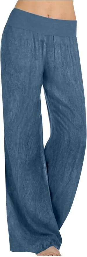 Wide Leg Pants Woman High Waisted Casual Palazzo Pants Imitation Denim Boho Trousers Loose Wide Leg Trendy Jeans