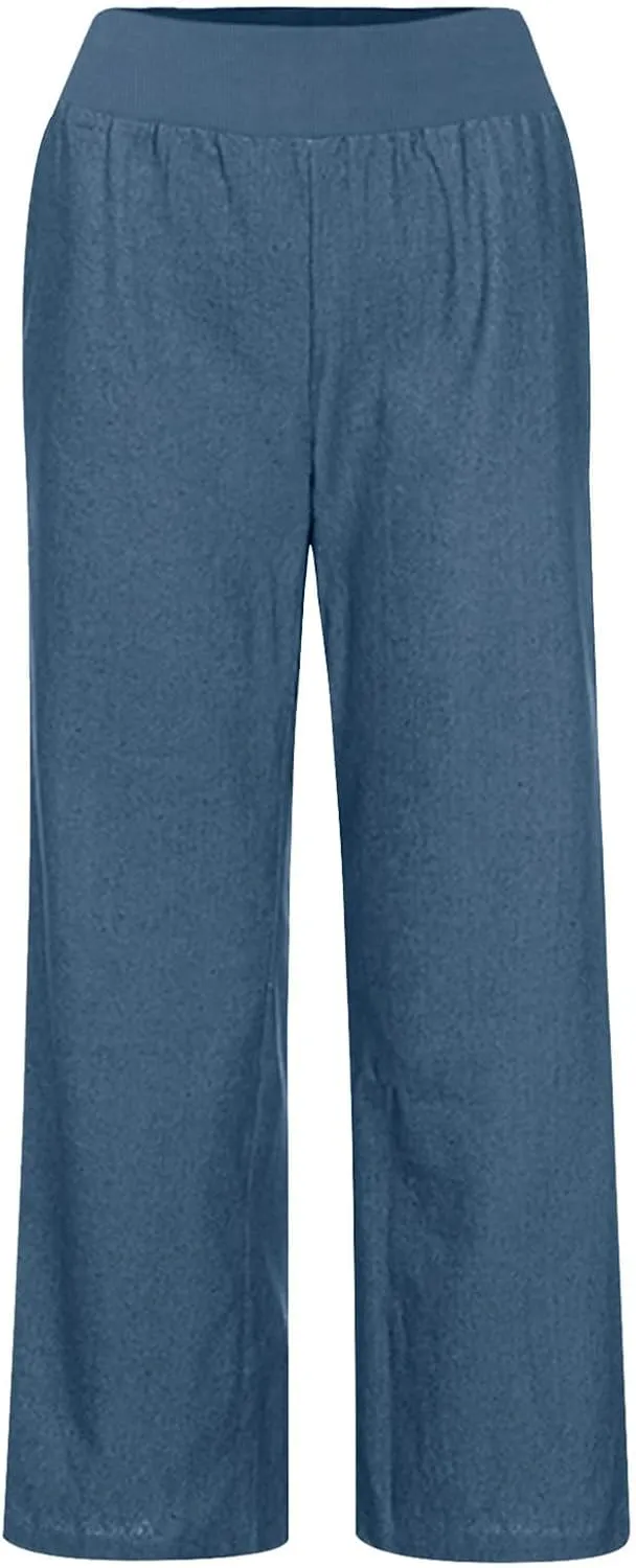 Wide Leg Pants Woman High Waisted Casual Palazzo Pants Imitation Denim Boho Trousers Loose Wide Leg Trendy Jeans